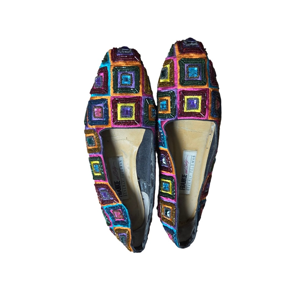 Vintage Beverly Feldman Frankie and Baby Beaded Geometric Flats 9A Art To Wear